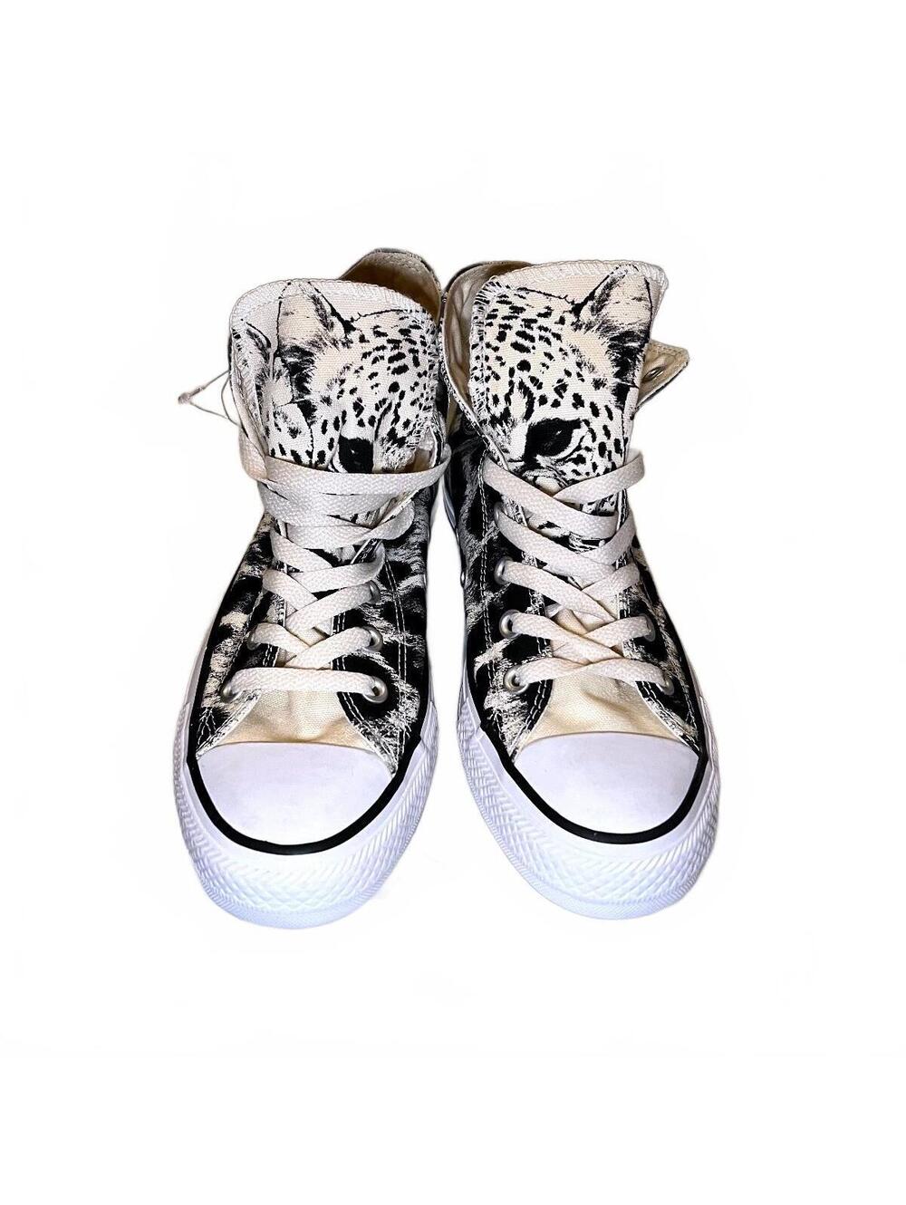 Rare Converse Chuck Taylor All Star Leopard Face Print High Tops 7.5